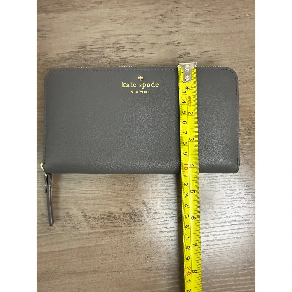 Kate Spade Grey Pebbled Leather Zip Around Continental Wallet Long Clutch